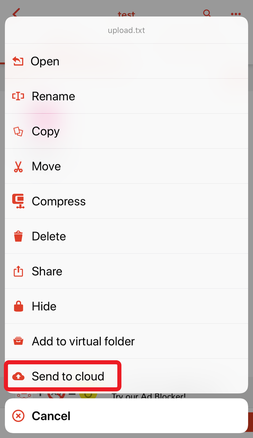 「Send to cloud」を選択